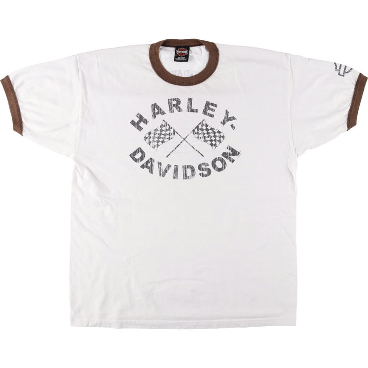 2000'S Harley-Davidson Checkered Flag Ringer T-Shirt, Men's XXL cotton white type Vintage Second Hand