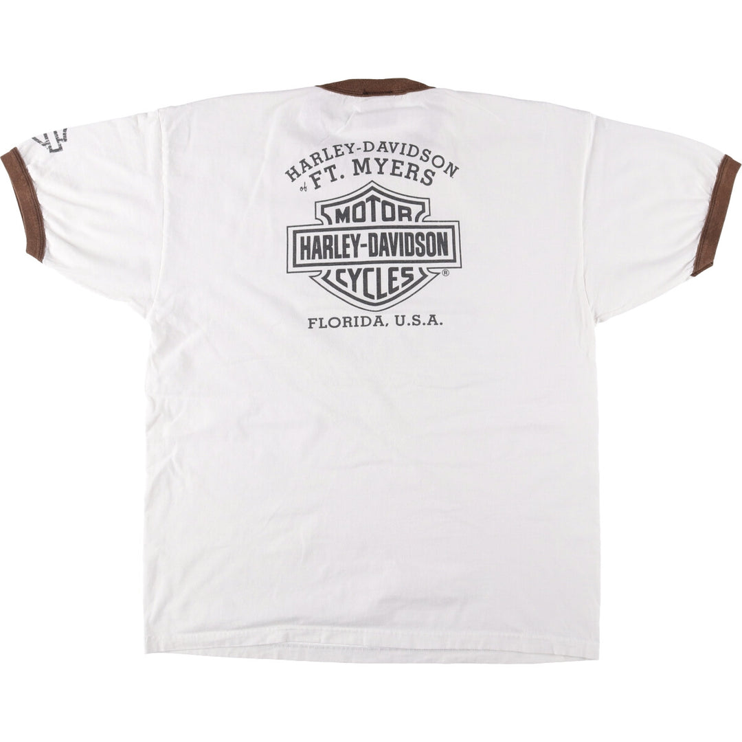 2000'S Harley-Davidson Checkered Flag Ringer T-Shirt, Men's XXL cotton white type Vintage Second Hand