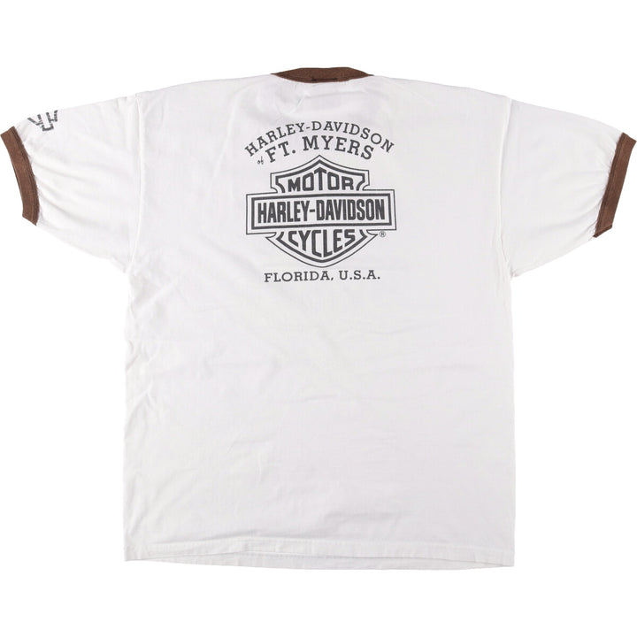 2000'S Harley-Davidson Checkered Flag Ringer T-Shirt, Men's XXL cotton white type Vintage Second Hand