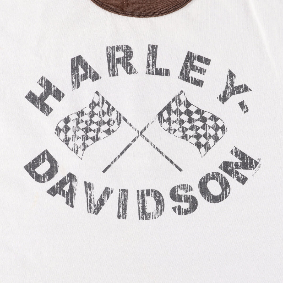 2000'S Harley-Davidson Checkered Flag Ringer T-Shirt, Men's XXL cotton white type Vintage Second Hand