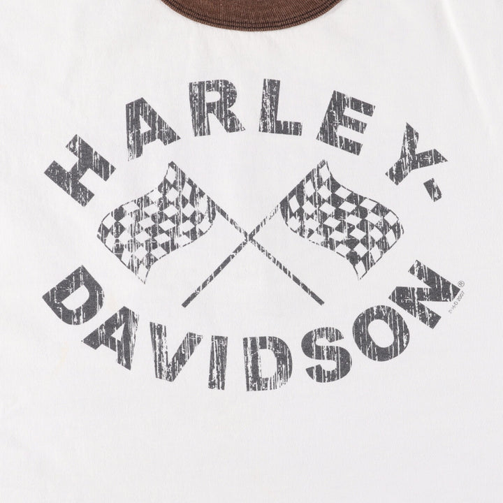 2000'S Harley-Davidson Checkered Flag Ringer T-Shirt, Men's XXL cotton white type Vintage Second Hand