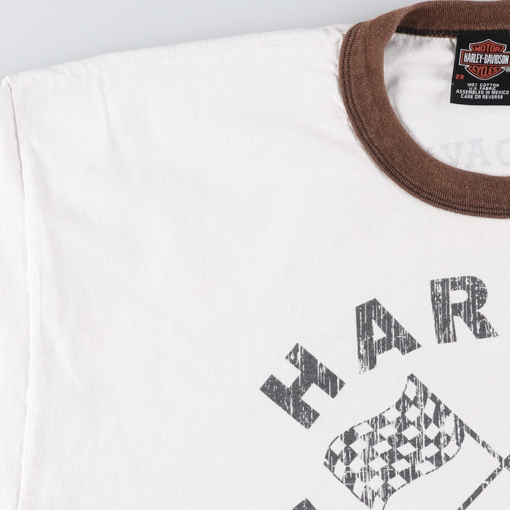 2000'S Harley-Davidson Checkered Flag Ringer T-Shirt, Men's XXL cotton white type Vintage Second Hand