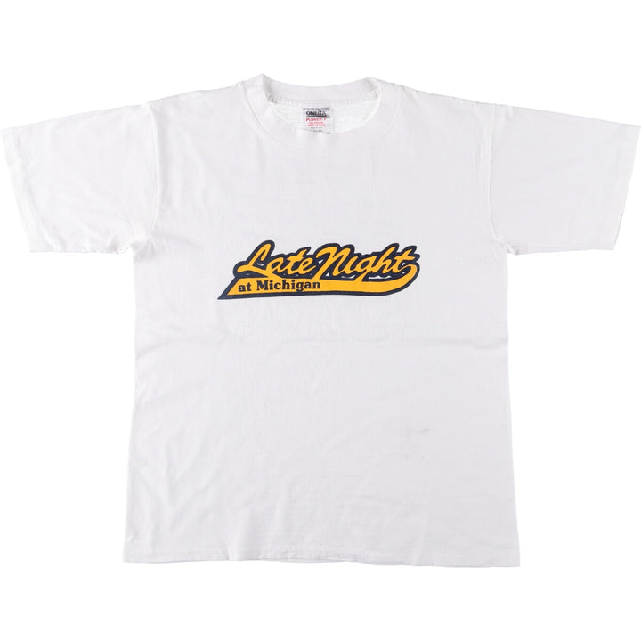 90'S Oneita University of Michigan Print T-Shirt, Made in USA, Men's Size Large, Vintage cotton white type Vintage Second Hand