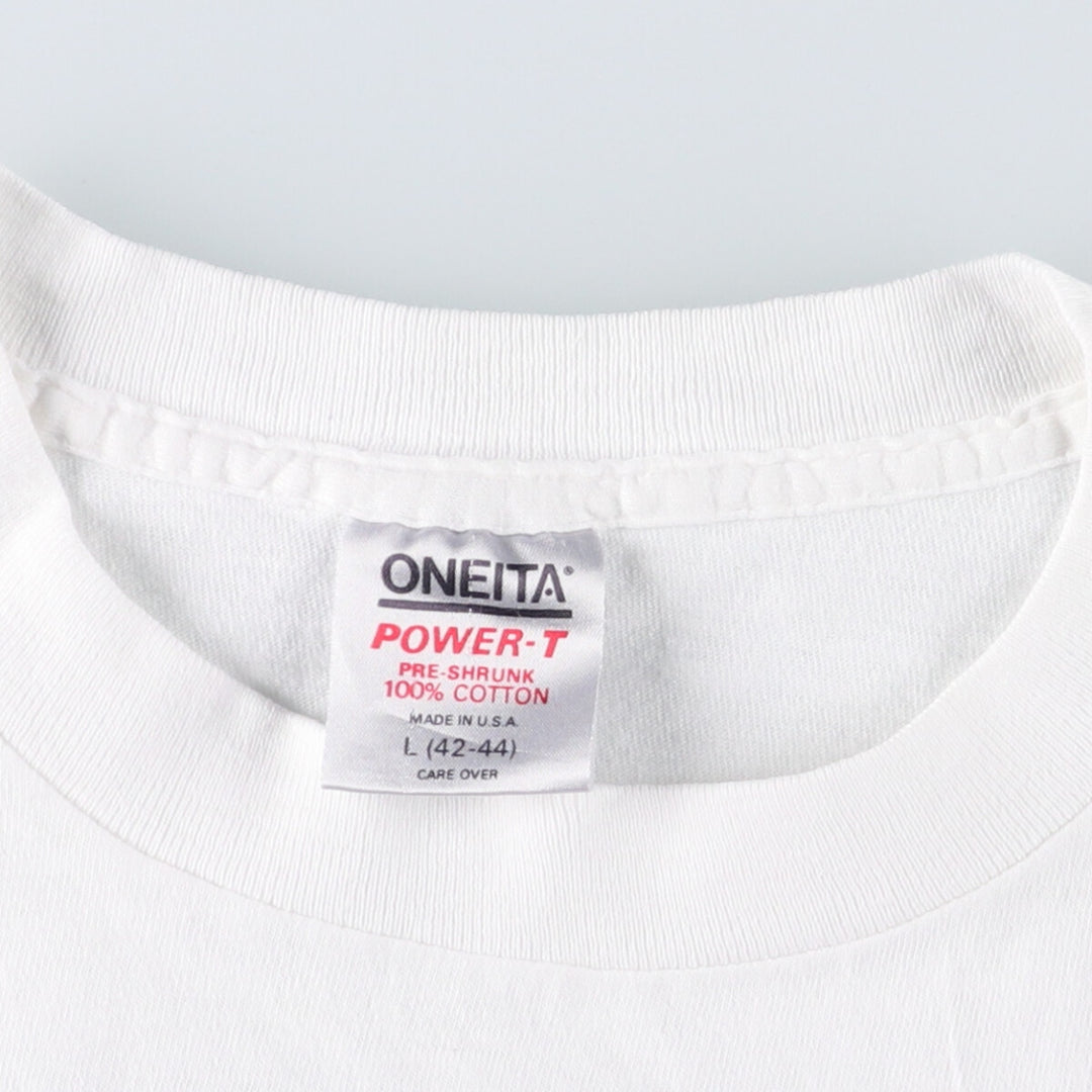 90'S Oneita University of Michigan Print T-Shirt, Made in USA, Men's Size Large, Vintage cotton white type Vintage Second Hand