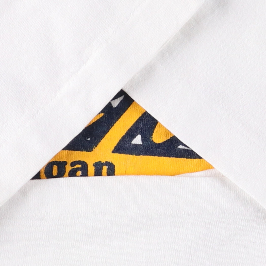 90'S Oneita University of Michigan Print T-Shirt, Made in USA, Men's Size Large, Vintage cotton white type Vintage Second Hand