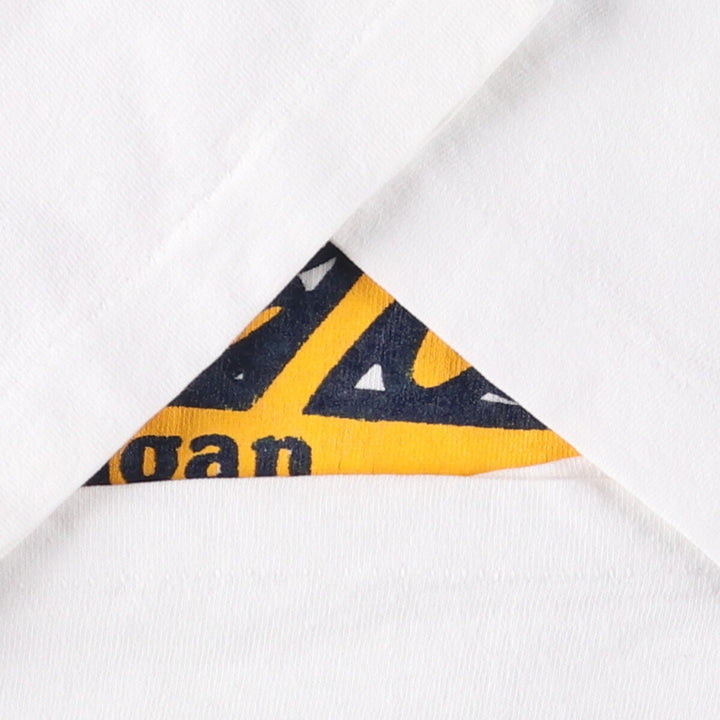90'S Oneita University of Michigan Print T-Shirt, Made in USA, Men's Size Large, Vintage cotton white type Vintage Second Hand