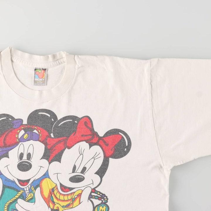 90'S Mickey Mouse Minnie Mouse character print T-shirt, made in the USA, men's size L, vintage cotton white type Vintage Second Hand