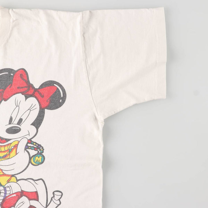 90'S Mickey Mouse Minnie Mouse character print T-shirt, made in the USA, men's size L, vintage cotton white type Vintage Second Hand