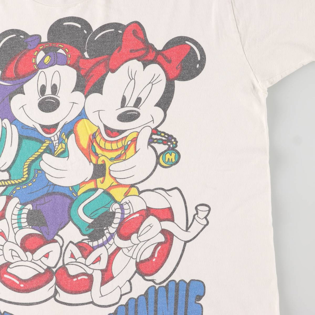 90'S Mickey Mouse Minnie Mouse character print T-shirt, made in the USA, men's size L, vintage cotton white type Vintage Second Hand