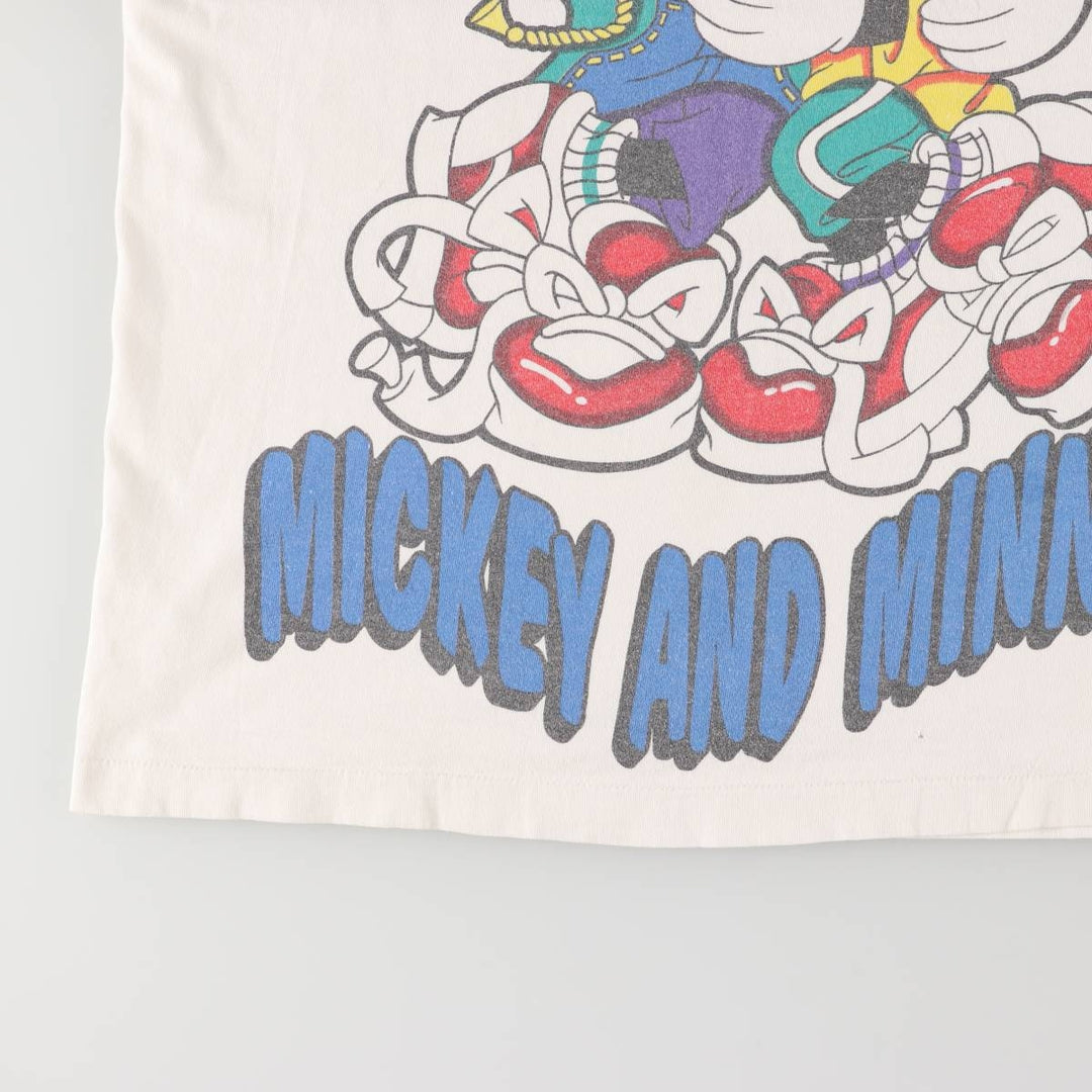 90'S Mickey Mouse Minnie Mouse character print T-shirt, made in the USA, men's size L, vintage cotton white type Vintage Second Hand