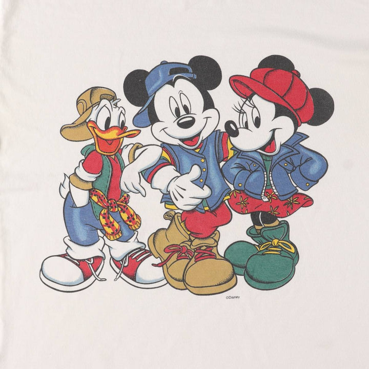 Mickey Mouse, Minnie Mouse, Donald Duck character print T-shirt, men's M size, vintage unclear white type Vintage Second Hand