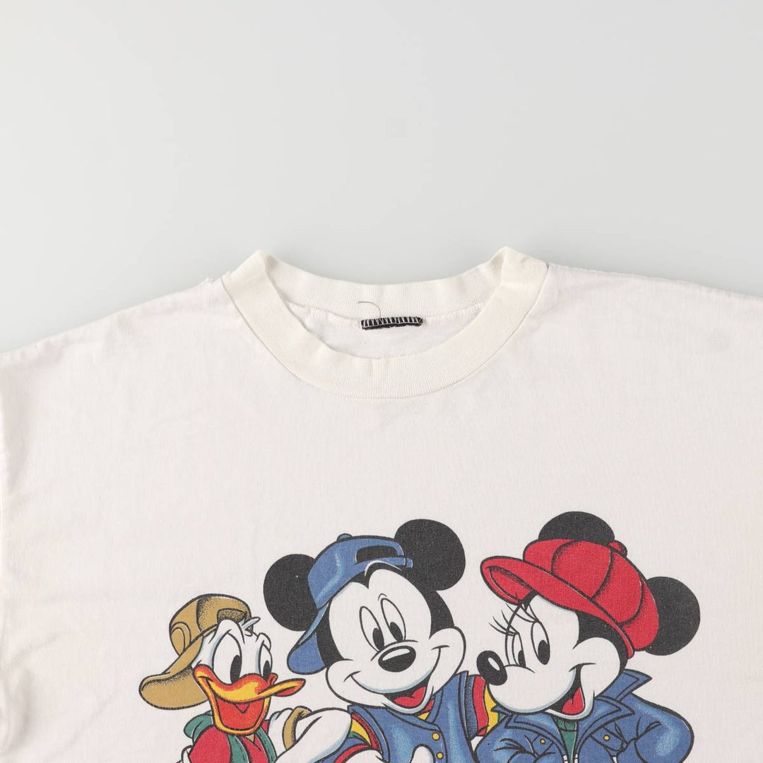 Mickey Mouse, Minnie Mouse, Donald Duck character print T-shirt, men's M size, vintage unclear white type Vintage Second Hand