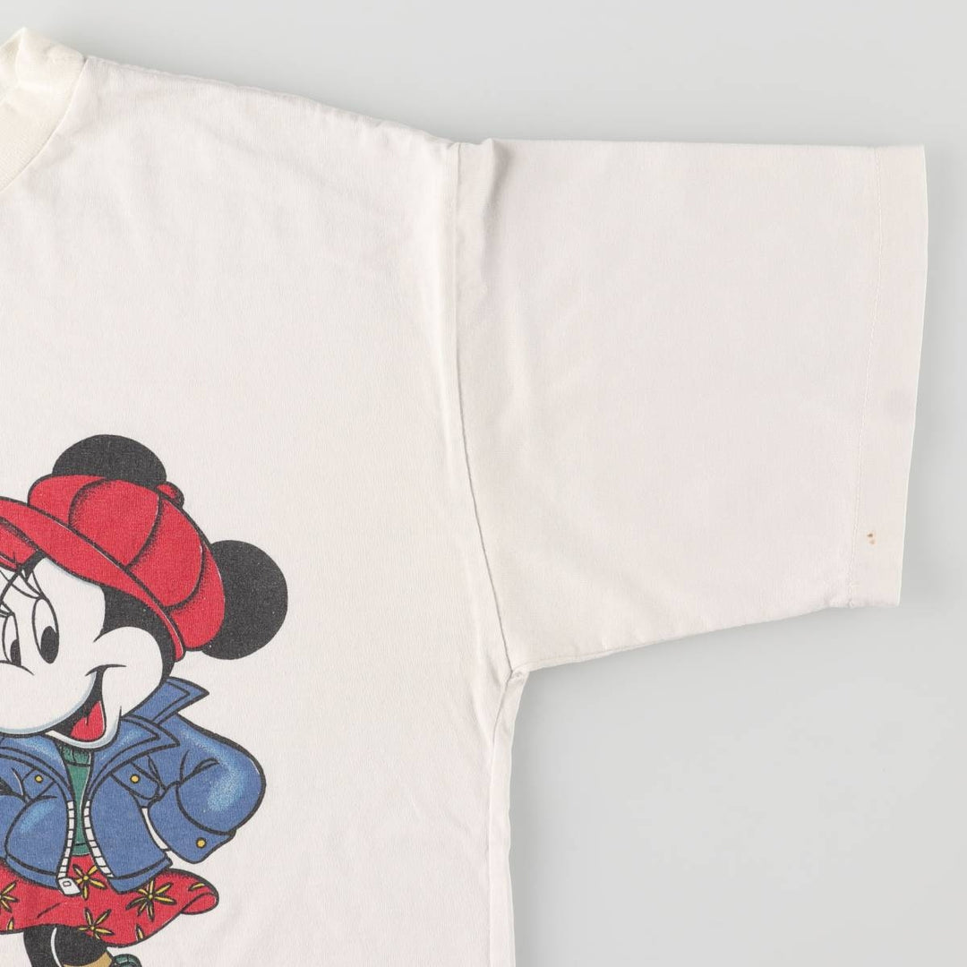 Mickey Mouse, Minnie Mouse, Donald Duck character print T-shirt, men's M size, vintage unclear white type Vintage Second Hand