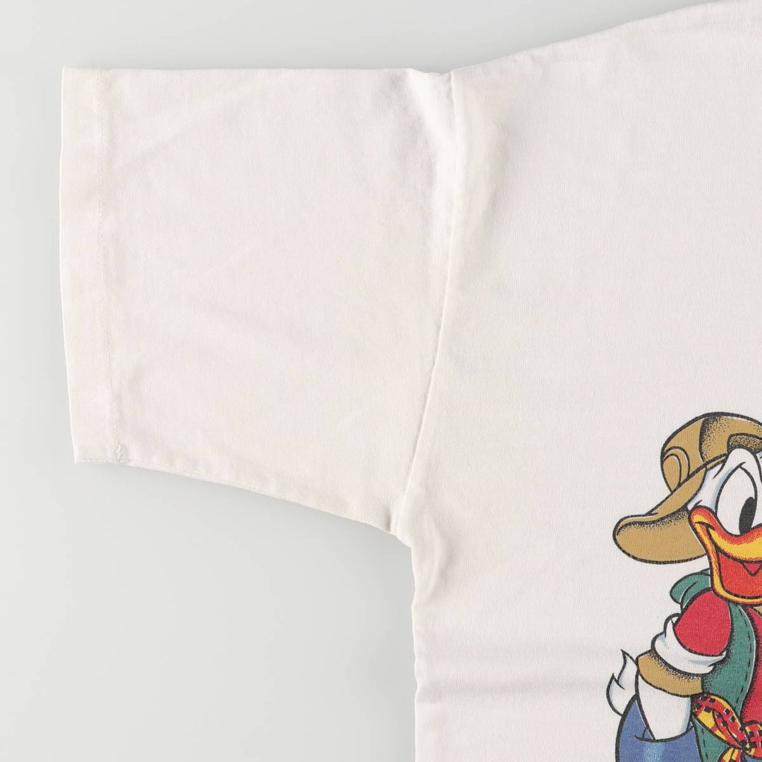 Mickey Mouse, Minnie Mouse, Donald Duck character print T-shirt, men's M size, vintage unclear white type Vintage Second Hand