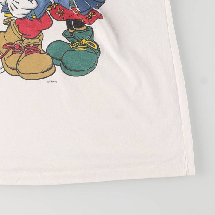 Mickey Mouse, Minnie Mouse, Donald Duck character print T-shirt, men's M size, vintage unclear white type Vintage Second Hand