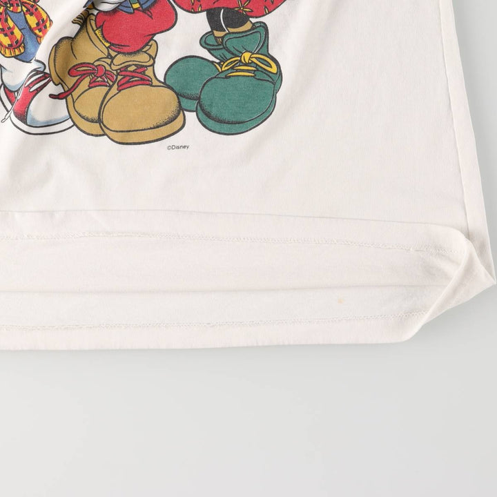 Mickey Mouse, Minnie Mouse, Donald Duck character print T-shirt, men's M size, vintage unclear white type Vintage Second Hand