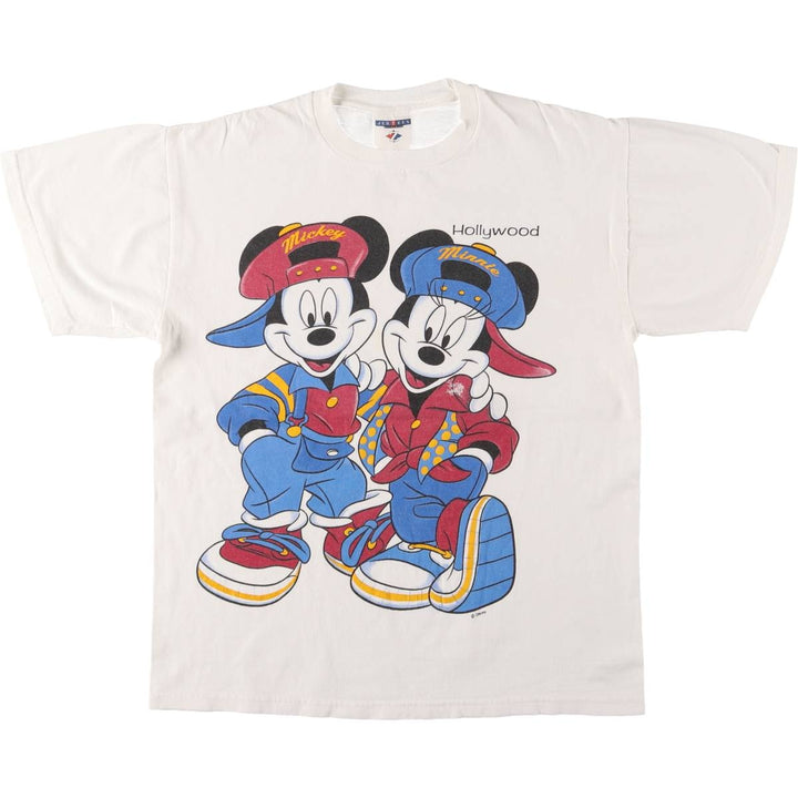 90'S JERZEES Mickey Mouse Minnie Mouse character print T-shirt, men's size S, vintage unclear white type Vintage Second Hand