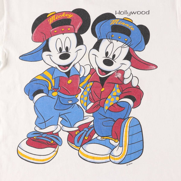 90'S JERZEES Mickey Mouse Minnie Mouse character print T-shirt, men's size S, vintage unclear white type Vintage Second Hand