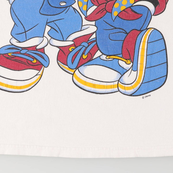 90'S JERZEES Mickey Mouse Minnie Mouse character print T-shirt, men's size S, vintage unclear white type Vintage Second Hand