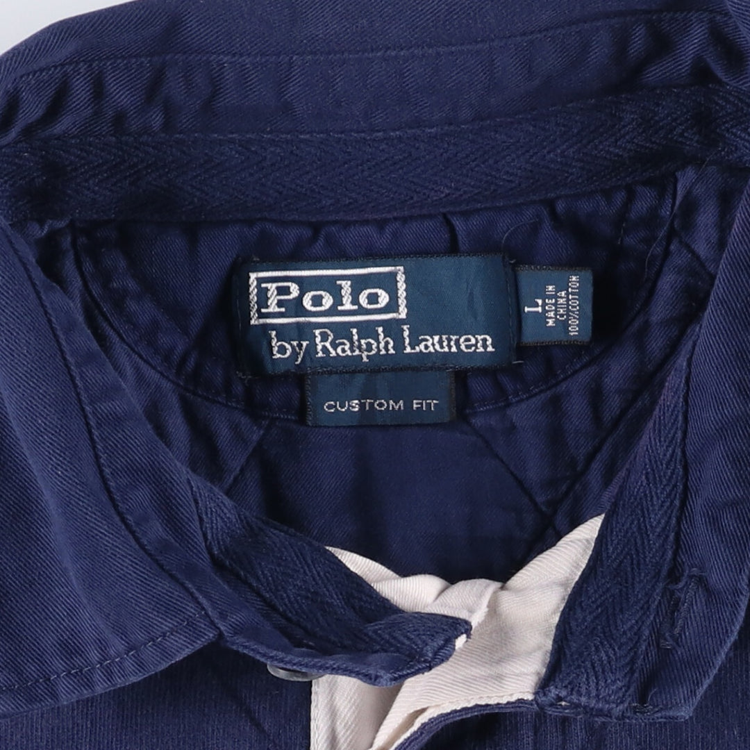 Ralph Lauren POLO by Ralph Lauren CUSTOM FIT short sleeve rugby shirt, men's size L cotton navy blue type Vintage Second Hand