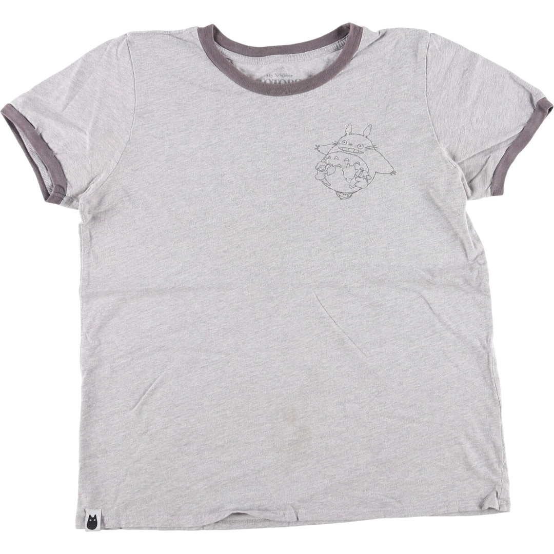 MY NEIGHBOR TOTORO My Neighbor Totoro Character Ringer T-shirt Men's L size cotton gray type Vintage Second Hand