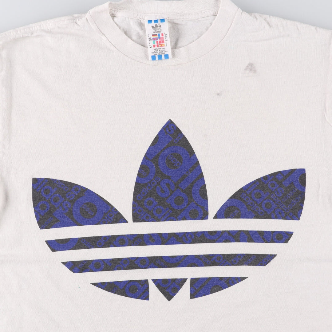 90'S Adidas Trefoil Logo Logo Print T-Shirt Made in USA Men's S Size Vintage cotton white type Vintage Second Hand