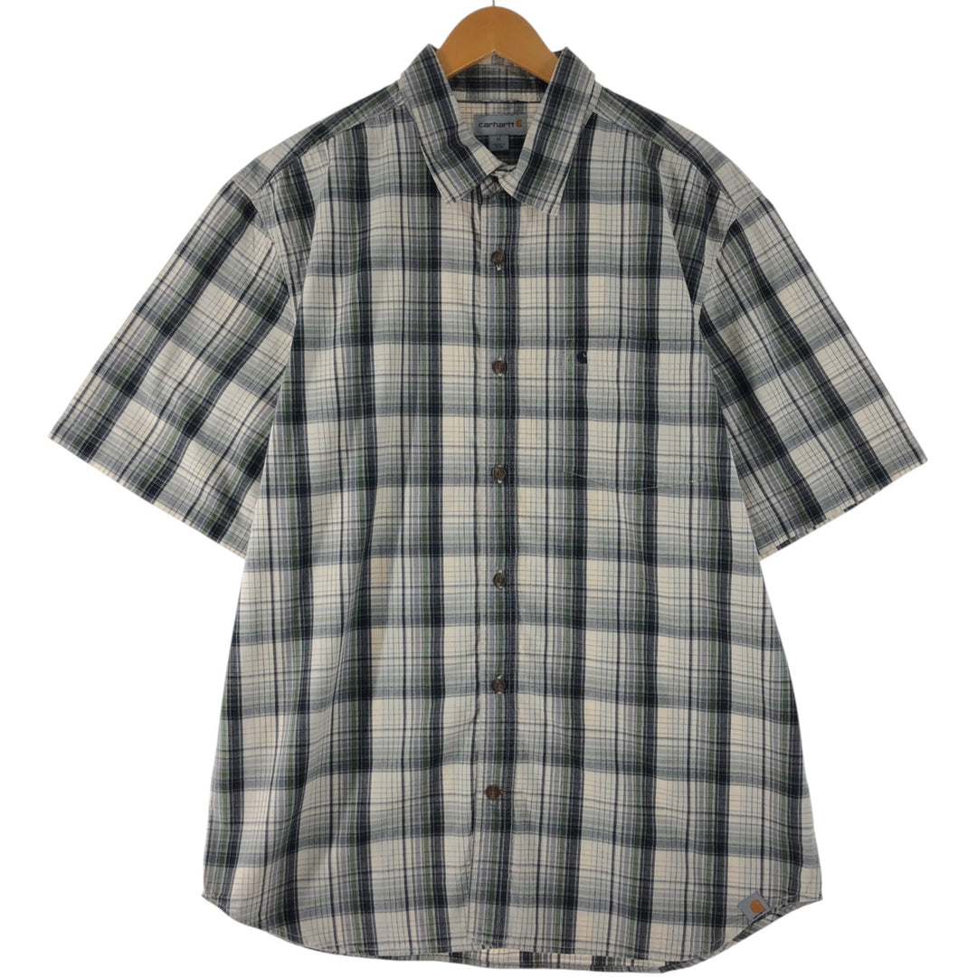 Carhartt Check Pattern Short Sleeve Work Shirt, Men's XL cotton ivory Vintage Second Hand
