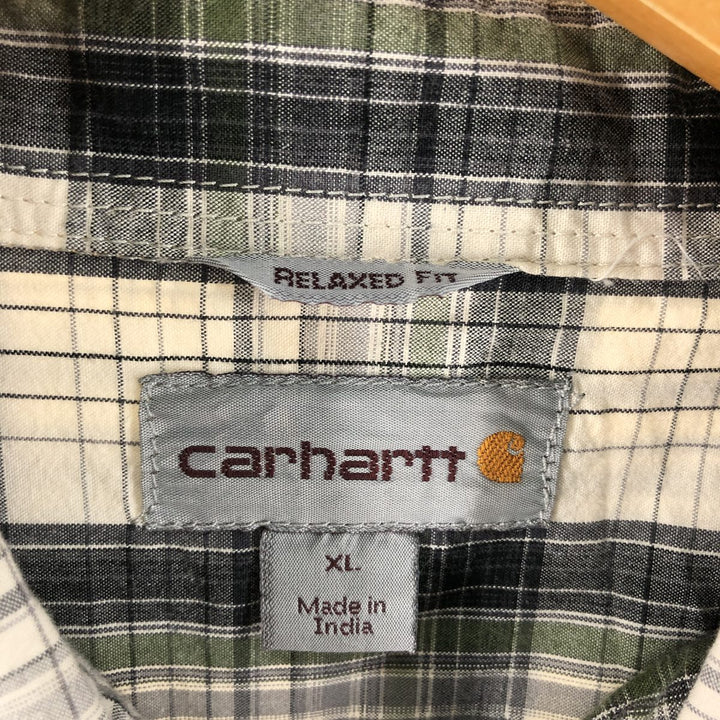 Carhartt Check Pattern Short Sleeve Work Shirt, Men's XL cotton ivory Vintage Second Hand