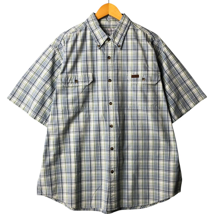 Carhartt Check Pattern Button-down Short Sleeve Work Shirt, Men's XL cotton Blue type light blue Vintage Second Hand