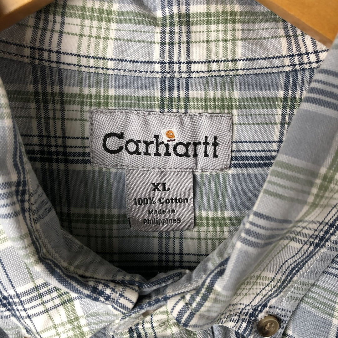 Carhartt Check Pattern Button-down Short Sleeve Work Shirt, Men's XL cotton Blue type light blue Vintage Second Hand