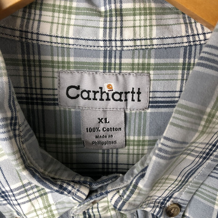 Carhartt Check Pattern Button-down Short Sleeve Work Shirt, Men's XL cotton Blue type light blue Vintage Second Hand