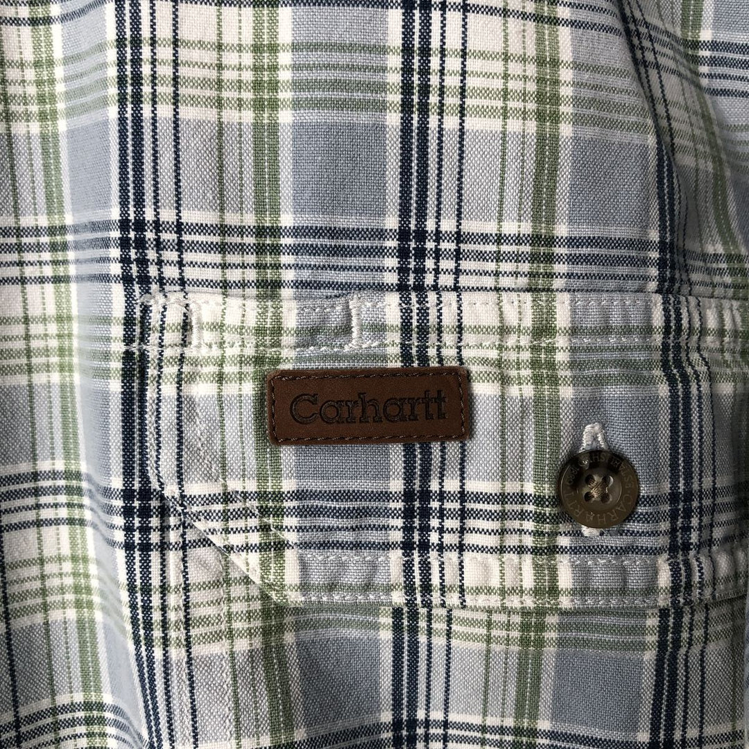 Carhartt Check Pattern Button-down Short Sleeve Work Shirt, Men's XL cotton Blue type light blue Vintage Second Hand