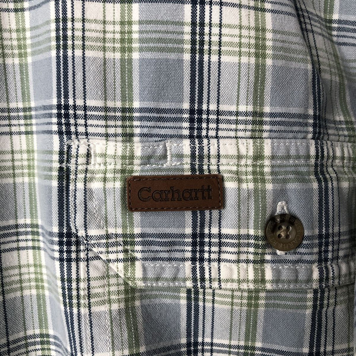 Carhartt Check Pattern Button-down Short Sleeve Work Shirt, Men's XL cotton Blue type light blue Vintage Second Hand