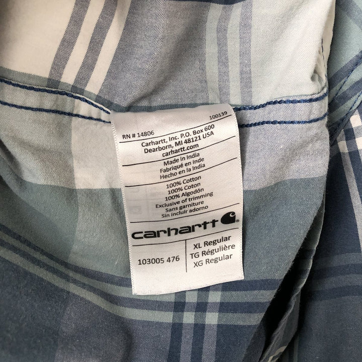 Carhartt RELAXED FIT Check Pattern Button-down Short Sleeve Work Shirt, Men's XL cotton Blue type light blue Vintage Second Hand