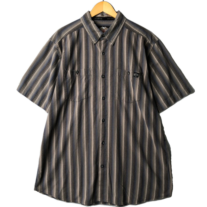 Harley-Davidson Multi-Stripe Tribal Hidden Button-Down Short Sleeve Work Shirt, Men's Size XL cotton gray type Vintage Second Hand