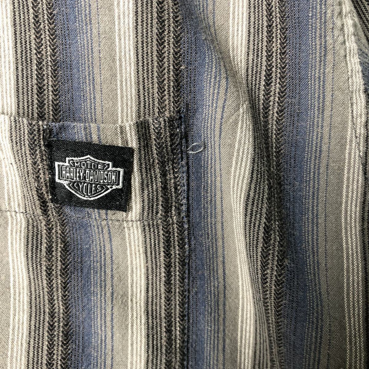 Harley-Davidson Multi-Stripe Tribal Hidden Button-Down Short Sleeve Work Shirt, Men's Size XL cotton gray type Vintage Second Hand