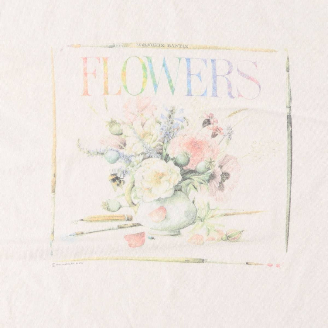 90'S HALLMARK floral print T-shirt, made in USA, women's size L, vintage cotton white type Vintage Second Hand