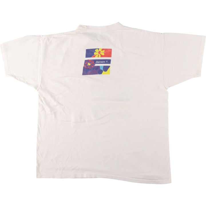 Vintage 90'S DANSKIN printed T-shirt, made in the USA, men's XL size cotton white type Vintage Second Hand