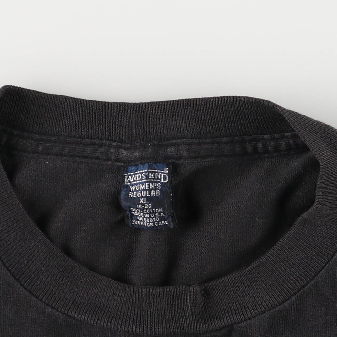 90'S LANDS' END plain pocket T-shirt made in USA, women's XL size, vintage cotton black type Vintage Second Hand