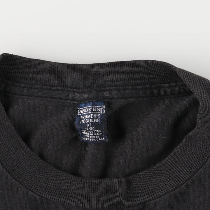 90'S LANDS' END plain pocket T-shirt made in USA, women's XL size, vintage cotton black type Vintage Second Hand