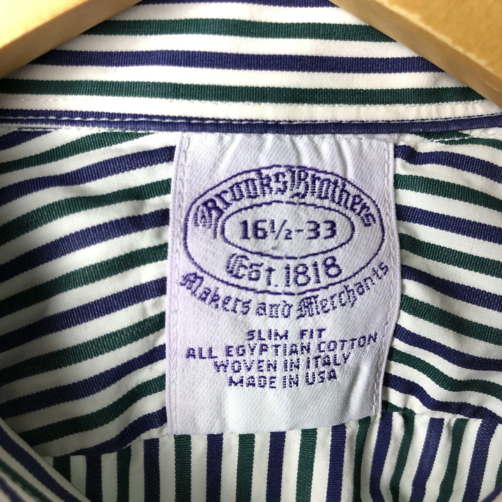 Brooks Brothers Est.1818 SLIM FIT Long Sleeve Button-Down Striped Shirt Made in USA Men's L cotton green type Vintage Second Hand
