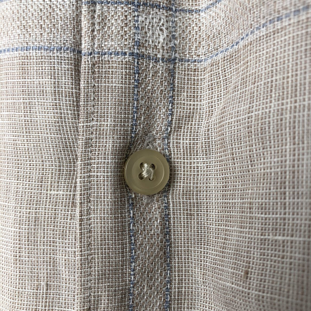 2000'S - NAUTICA Check Pattern Short Sleeve Linen Shirt, Box Shirt, Men's XL linen Beige type Vintage Second Hand