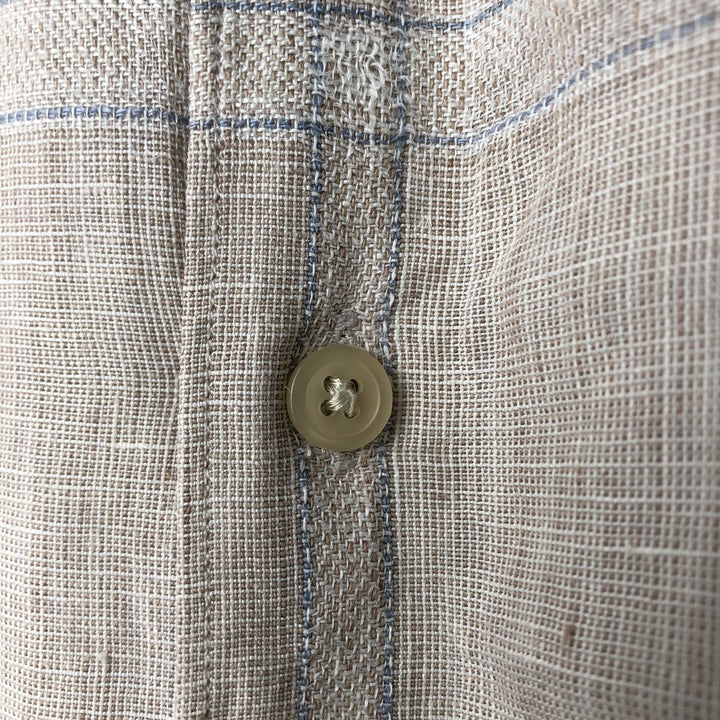 2000'S - NAUTICA Check Pattern Short Sleeve Linen Shirt, Box Shirt, Men's XL linen Beige type Vintage Second Hand