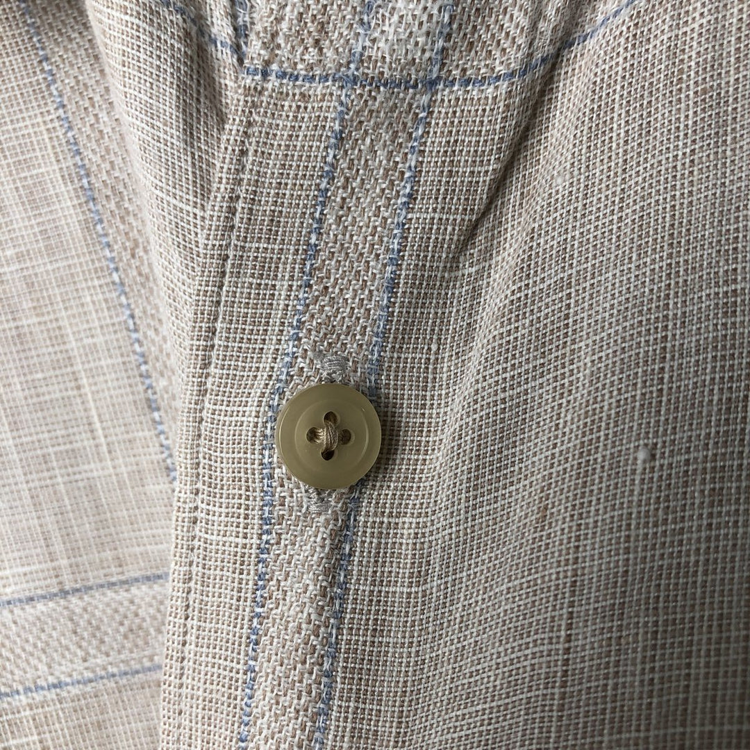 2000'S - NAUTICA Check Pattern Short Sleeve Linen Shirt, Box Shirt, Men's XL linen Beige type Vintage Second Hand