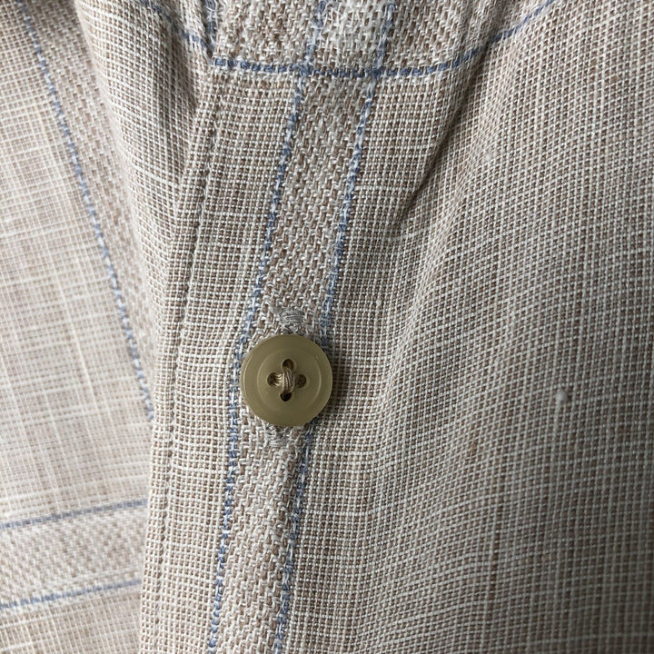 2000'S - NAUTICA Check Pattern Short Sleeve Linen Shirt, Box Shirt, Men's XL linen Beige type Vintage Second Hand