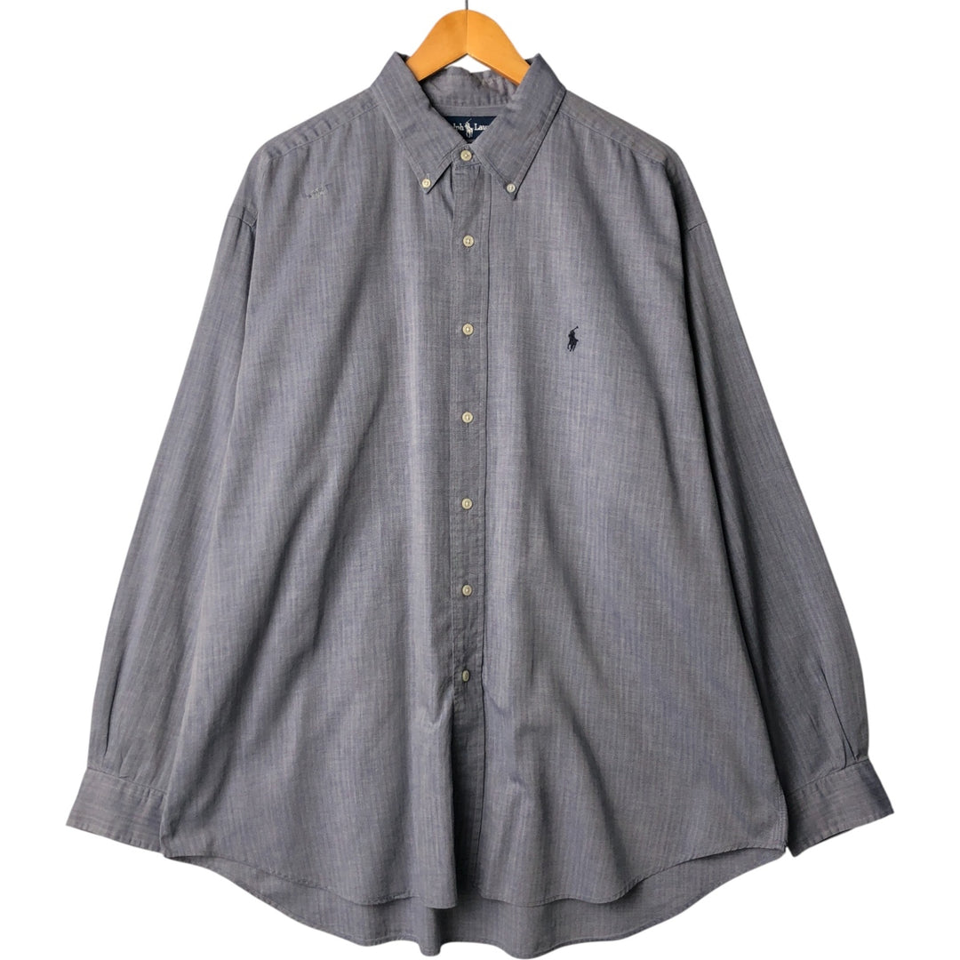 Ralph Lauren BLAKE herringbone long sleeve button down shirt, men's XL size cotton gray type Vintage Second Hand