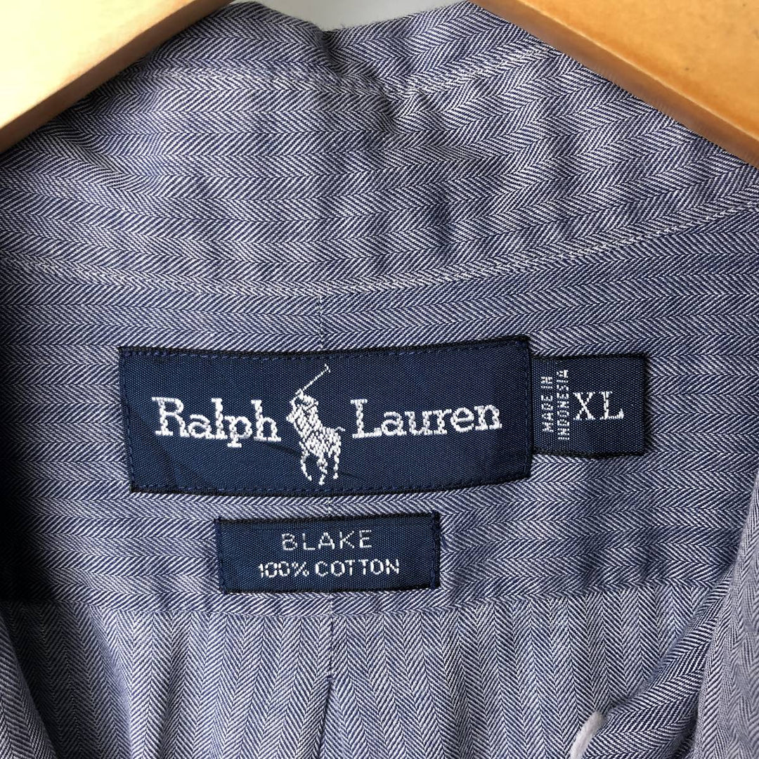Ralph Lauren BLAKE herringbone long sleeve button down shirt, men's XL size cotton gray type Vintage Second Hand