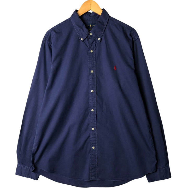 Ralph Lauren FEATHER WEIGHT TWILL long sleeve button down shirt, men's XL size cotton navy blue type Vintage Second Hand