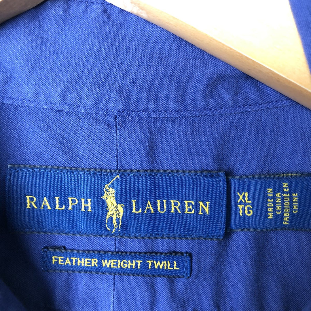 Ralph Lauren FEATHER WEIGHT TWILL long sleeve button down shirt, men's XL size cotton navy blue type Vintage Second Hand