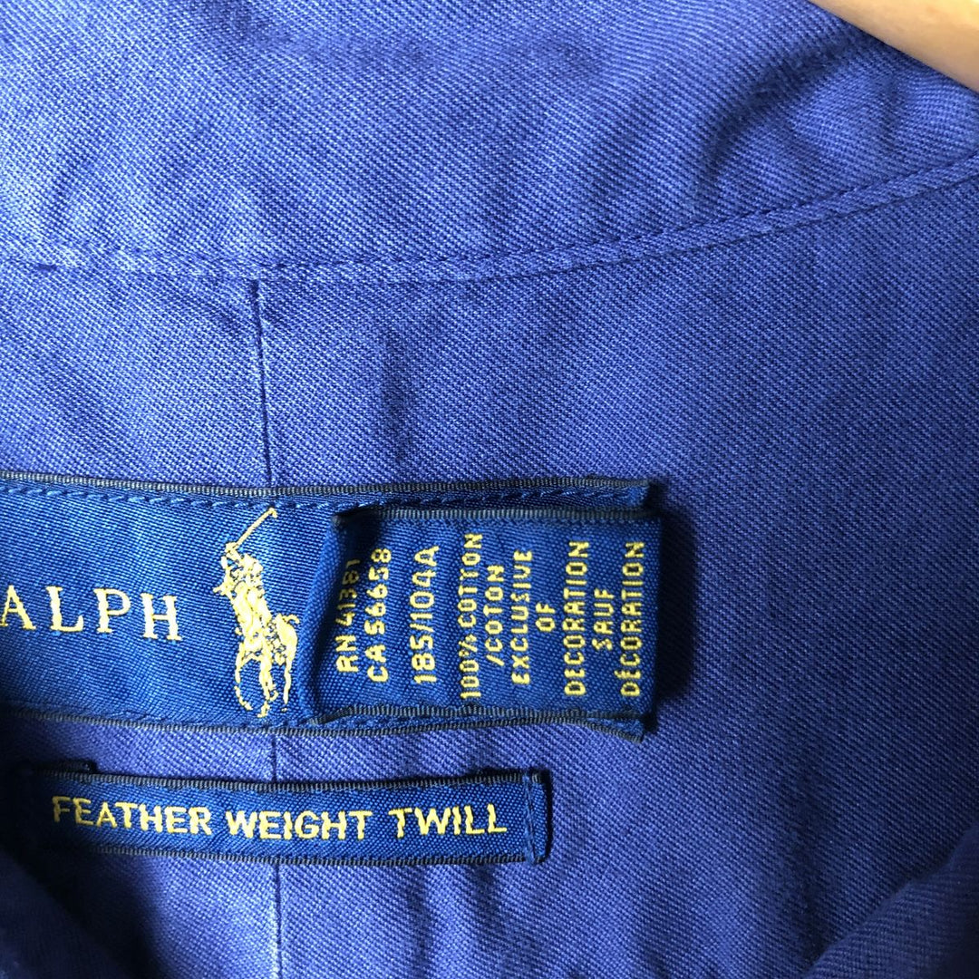 Ralph Lauren FEATHER WEIGHT TWILL long sleeve button down shirt, men's XL size cotton navy blue type Vintage Second Hand